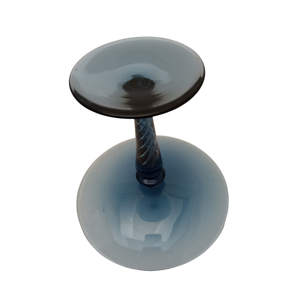 Blue Hand Blown Air Twist Stemmed Pedestal Dish - Picture 3 of 6